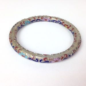Vintage metal enamel flower boho bangle bracelet